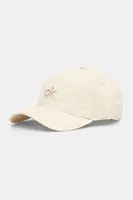 Lněná kšiltovka Calvin Klein béžová barva, s aplikací, K60K613118