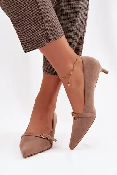 Dámské lodičky s ozdobným řemínkem tmavě béžové