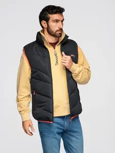 Ombre Men's quilted sleeveless jacket with neon accents - black