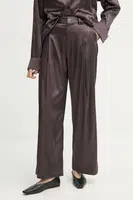 Kalhoty AERON WELLEN dámské, hnědá barva, široké, high waist, PA249558