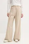 Kalhoty s příměsí lnu G-Star dámské, béžová barva, široké, high waist, D26435-D910