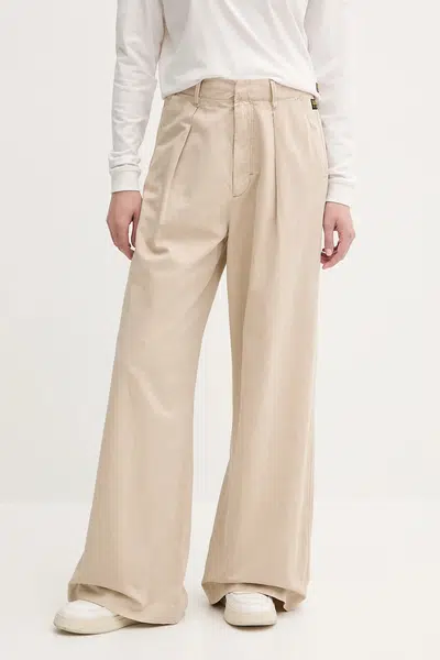 Kalhoty s příměsí lnu G-Star dámské, béžová barva, široké, high waist, D26435-D910