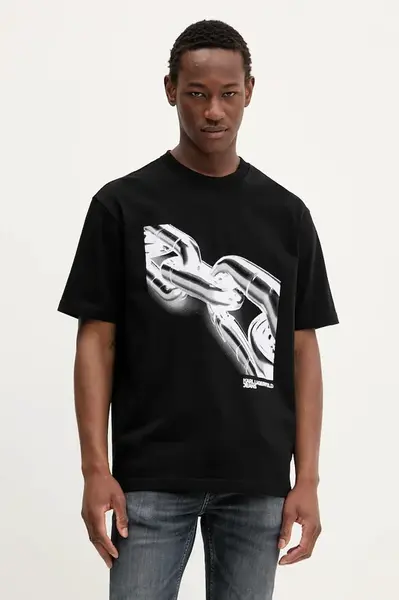 Bavlněné tričko Karl Lagerfeld Jeans pánské, černá barva, s potiskem, A3M17032