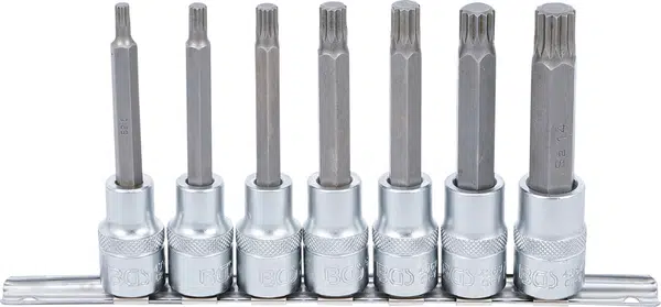 BGS technic Zástrčné hlavice XZN 1/2", M5-M14, prodloužené 100 mm, sada 7 dílů na liště - BGS 5175