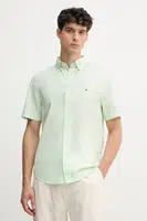 Bavlněná košile Tommy Hilfiger zelená barva, regular, s klasickým límcem, MW0MW37584