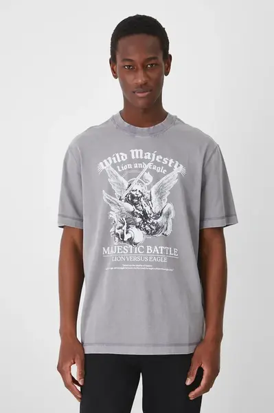 Bavlněné tričko Medicine šedá barva, s potiskem