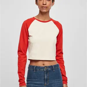 Women's Organic Cropped Retro Baseball Long Sleeve White Sand/Huge