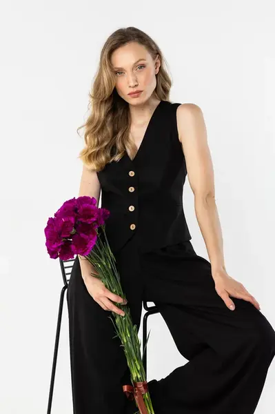 Dámská lněná vesta na knoflíky