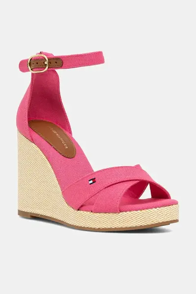 Sandály Tommy Hilfiger FLAG HIGH WEDGE ESPAD CRISSCROSS růžová barva, FW0FW08661