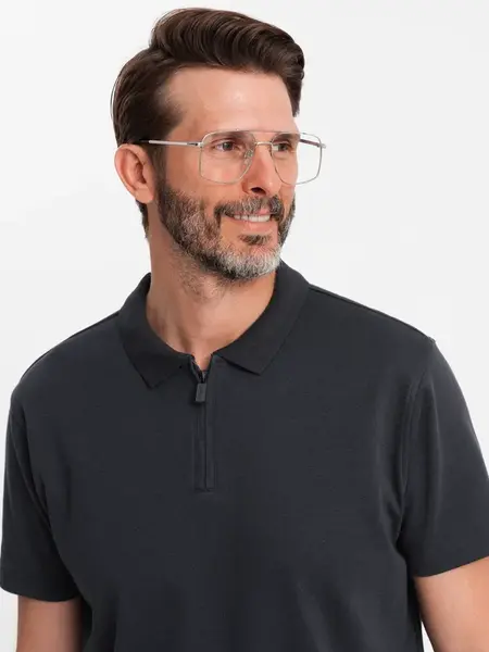 Ombre Men's zippered collar polo shirt - black