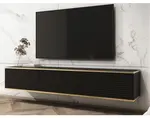 Závěsná TV skříňka Orfeo, 175 cm, černá struktura/zlatá