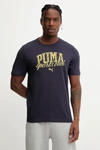 Bavlněné tričko Puma pánské, tmavomodrá barva, s potiskem, 684643