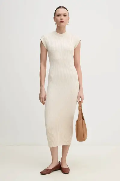 Šaty Tommy Hilfiger béžová barva, midi, WW0WW44493