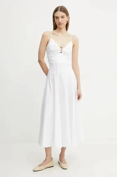 Bavlněné šaty Simona Corsellini bílá barva, midi, P25CPAB011