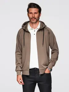 Ombre Men's unbuttoned sweatshirt with stand-up collar and hood - gray-brown