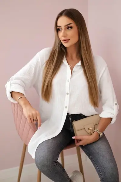 Kesi Włoski Bavlněná mušelínová košile oversize bílý