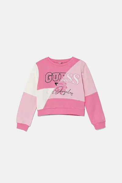 Dětská bavlněná mikina Guess růžová barva, s aplikací, J5YQ04 KA6R4