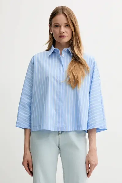 Košile Sisley dámská, modrá barva, relaxed, s klasickým límcem, 57ZBLQ09C