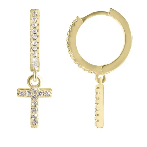 Troli Kruhová pozlacená single náušnice "T" se zirkony