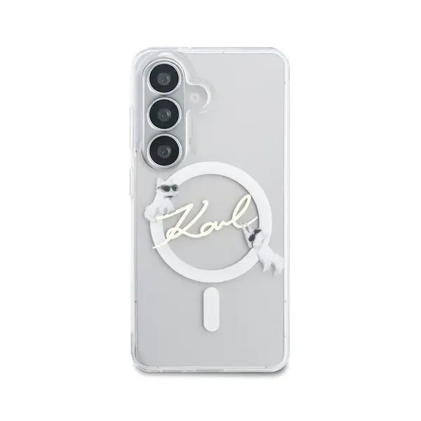 Zadní kryt Karl Lagerfeld IML Choupette Karl Script Logo Magnetic pro Samsung Galaxy S26, transparentní