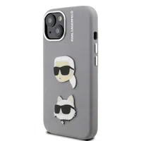 Zadní kryt Karl Lagerfeld Grained PU K&CH Heads pro Apple iPhone 15, šedá