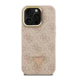 Zadní kryt Guess PU 4G Strass Triangle Logo Stand Camera Frame MagSafe Zadní pro Apple iPhone 16 Pro, růžová