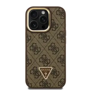Zadní kryt Guess PU 4G Strass Triangle Logo Stand Camera Frame MagSafe Zadní pro Apple iPhone 15 Pro, hnědá