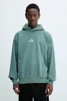 Mikina adidas All SZN pánská, zelená barva, s kapucí, s aplikací, JL6538