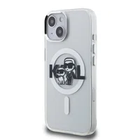 Zadní kryt Karl Lagerfeld IML Glitter Karl and Choupette Sketch MagSafe pro Apple iPhone 15, transparentní