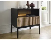 Nočný stolík Sento, čierna/dub wotan, s osvetlením%