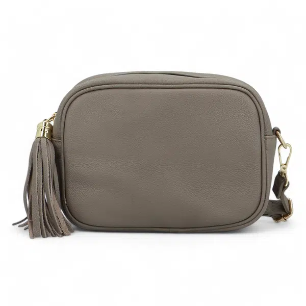 Dámska kožená crossbody kabelka taupe - Delami Kriane