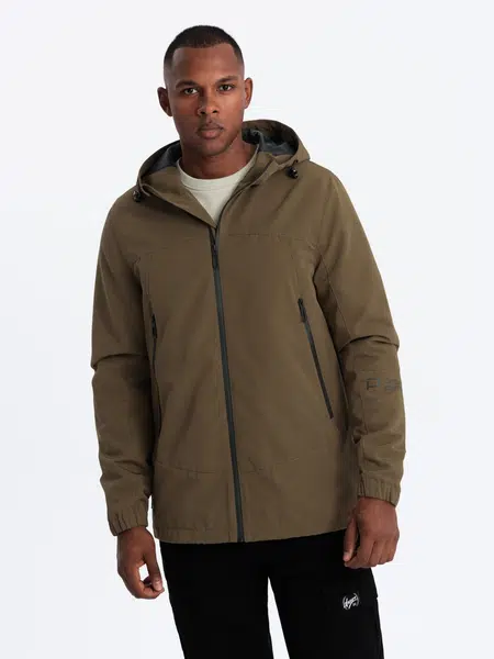 Ombre Men's lightweight storm jacket with hood - brown