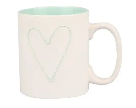 Hrnček Srdce 600 ml, bielo/zelená mätová%