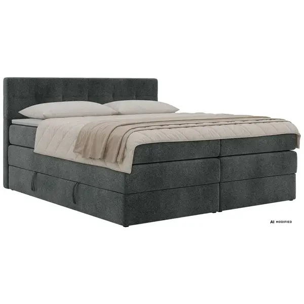 MKS POSTEL BOXSPRING SOLVEN KING 140/200 - Tmavě šedá Strukturovaná látka - Topper Visco - H4