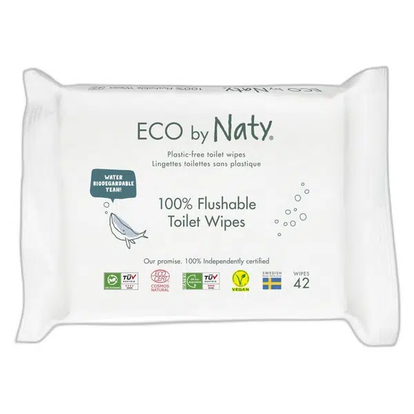 ECO BY NATY Vlhčené splachovatelné ubrousky s funkcí toaletního papíru bez vůně  42 ks