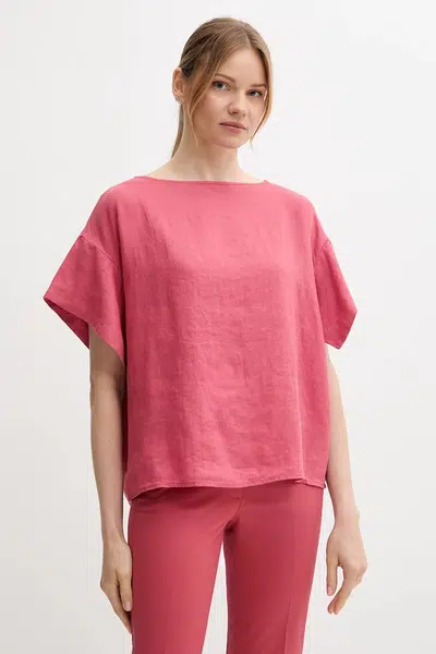 Lněná halenka Sisley béžová barva, hladká, 5BMLLQ06R