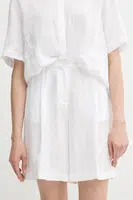 Lněné kraťasy Sisley dámské, bílá barva, high waist, 4AGHL901K