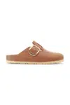 Kožené pantofle Birkenstock Boston Big Buckle dámské, hnědá barva, 1030446