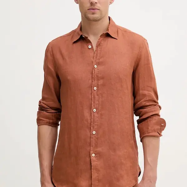 Lněná košile United Colors of Benetton modrá barva, regular, s klasickým límcem, 5BKU5QJG8