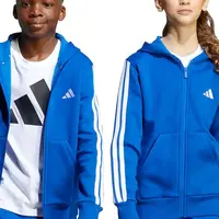 Dětská mikina adidas modrá barva, s kapucí, vzorovaná, JY4977