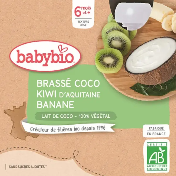 BABYBIO Svačinka s kokosovým mlékem - kiwi a banán 4 x 85 g
