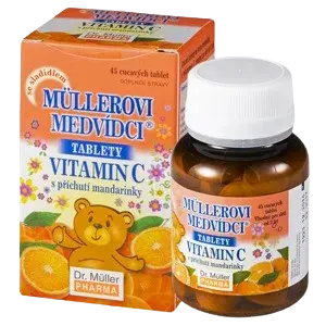 DR.MULLER Müllerovi medvídci tablety s příchutí mandarinky a vitaminem C, cucavé tablety 45 ks