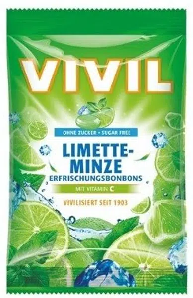 VIVIL Drops s príchuťou limetka a pepermint s vitamínom C, bez cukru 60 g