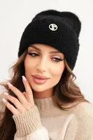 Kesi Dámská čepice ribbed z viskózy nadýchaná s ozdobným kovovým knoflíkem černá