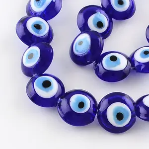 Flat Round Evil Eye Lampwork Bead Strands
