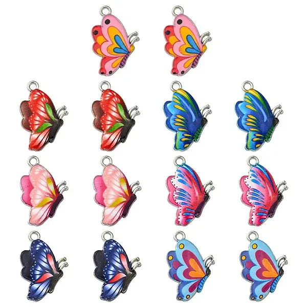 14Pcs 7 Colors Printed Alloy Pendants