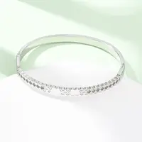 304 Stainless Steel Micro Pave Cubic Zirconia Hinged Bangles for Women