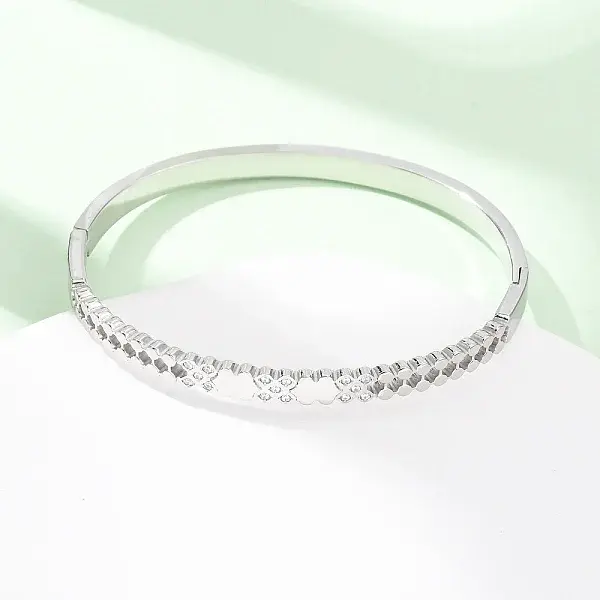 304 Stainless Steel Micro Pave Cubic Zirconia Hinged Bangles for Women