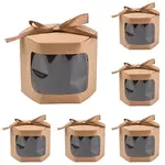 10Pcs Hexagon Kraft Paper Cake Boxes with Visual Window and Ribbon