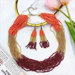 Bohemian Style Acrylic Seed Beaded Multilayer Necklaces & Tassel Dangle Earrings Sets